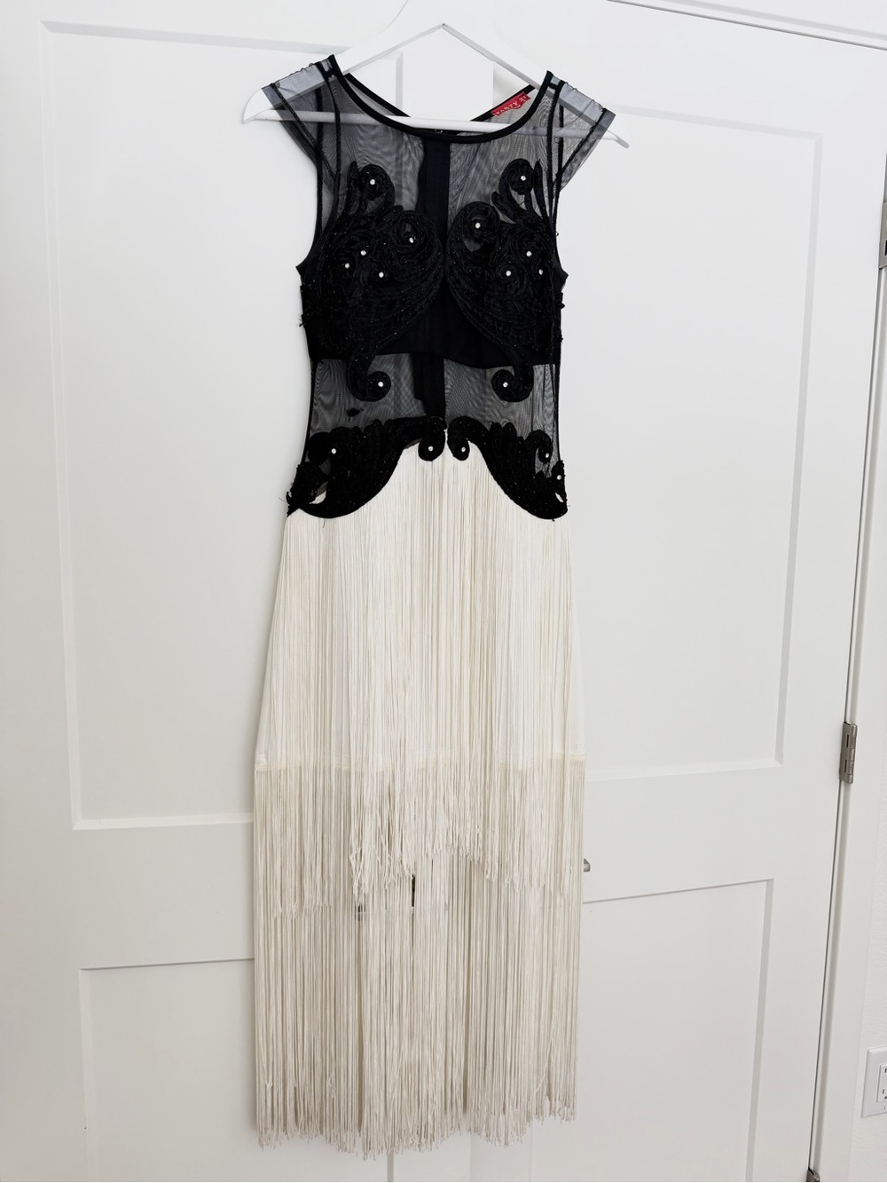 Party 21 Exclusive Black & Ivory Fringe Mesh Embellished Dress Size S